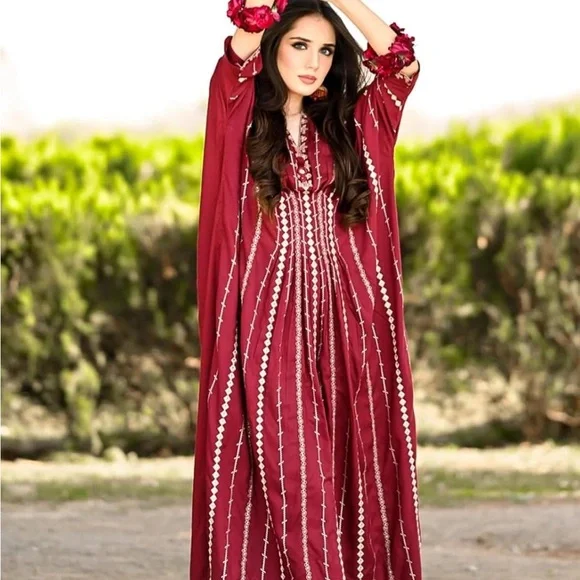 NWOT Pakitani Shalwar Kameez/Indian Salwar Kameez/Maroon Kaftan SZ Medium - Picture 6 of 11